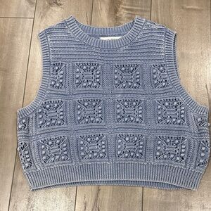 Lucky Brand Light Blue Crochet-Panel Sweater Crop Tank